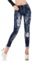 Preview: Vintage-Jeans mit Schmuck-Patches und Schnürleiste in dark blue