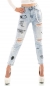 Preview: High Waist Röhren-Jeans mit Schriftprints und Zierkette in light blue