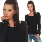Preview: Taillierter Rippstrick-Pullover mit kurzer Knopfleiste - schwarz