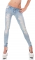 Preview: Slim Fit Röhren-Jeans mit Vintage-Effekten und Farbspritzern in light blue