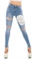 Preview: Hight Waist Jeans im Destroyed Look mit Skull und Strass in light blue