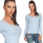 Preview: Taillierter Rippstrick-Pullover mit kurzer Knopfleiste - angelblue