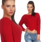 Preview: Kurz geschnittener Pullover aus warmen Grobstrick - rot