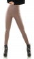 Preview: High Waist Thermo Leggings mit Zipper im Kunstlederlook - taupe