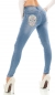 Preview: Slim Fit Jeans im Destroyed Look mit buntem Stickerei-Skull in light blue