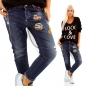 Preview: Lässige Baggy-Jeans mit Patches und Ketten-Trägern - dark blue