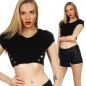 Preview: Bauchfreies Shirt mit modischen Deko-Knöpfen - schwarz