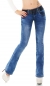 Preview: Bootcut-Jeans mit Bleach-Effekten und Stretch-Gürtel in blue washed