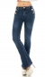Preview: Modische Bootcut-Jeans mit XXL Zierknöpfen in blue washed