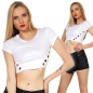Preview: Bauchfreies Shirt mit modischen Deko-Knöpfen - weiß