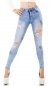 Preview: Röhrenjeans im Destroyed-Style mit Glitzer-Skulls in light blue