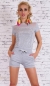 Preview: Hot Pants Overall mit funkelnden Schmucksteinen in grau