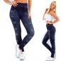 Preview: High Waist Thermo-Leggings im Jeans-Look mit Schmucknieten - blau