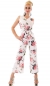 Preview: Eleganter Overall im Marlene-Style mit Blumen-Prints in weiß