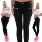 Preview: Sexy Skinny-Jeans mit Crinkle-Partien und Zierzipper - schwarz