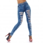 Preview: High Waist Skinny Jeans im modischen Used-Look - blue washed