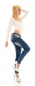 Preview: Crazy Röhren-Jeans im Used-Look mit Gothic Patches in dark blue