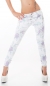 Preview: Crash-Jeans im Flower-Design mit diagonaler Knopfleiste in mint