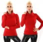 Preview: Taillierter Pullover mit extra breiten Rollkragen - rot