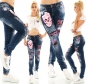 Preview: Crazy Röhren-Jeans im Used-Look mit bunten Patches - blue washed