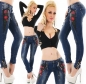 Preview: Sexy Röhrenjeans mit Leder-Patches und Zippern in dark blue