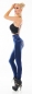 Preview: High Waist Thermo-Leggings im Jeans-Look mit Blumen-Verzierung in blue denim