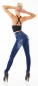 Preview: High Waist Thermo-Leggings im Jeans-Look mit Blumen-Verzierung in blue denim