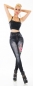 Preview: High Waist Thermo-Leggings im Jeans-Look mit Blumen-Verzierung in black denim