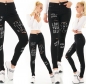 Preview: High Waist Skinny Jeans im Used-Look mit Schrift-Prints - schwarz