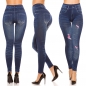 Preview: High Waist Thermo-Leggings im Jeans-Look mit Flamingo-Verzierung in blue denim