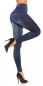 Preview: High Waist Thermo-Leggings im Jeans-Look mit Flamingo-Verzierung in blue denim