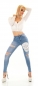 Preview: Hight Waist Jeans im Destroyed Look mit Skull und Strass in light blue