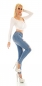 Preview: Hight Waist Jeans im Destroyed Look mit Skull und Strass in light blue