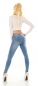 Preview: Hight Waist Jeans im Destroyed Look mit Skull und Strass in light blue