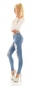 Preview: Hight Waist Jeans im Destroyed Look mit Skull und Strass in light blue