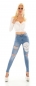 Preview: Hight Waist Jeans im Destroyed Look mit Skull und Strass in light blue