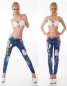 Preview: Crazy Röhrenjeans mit Print-Patches und Strass-Verzierung in blue washed