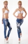 Preview: Crazy Röhrenjeans mit Print-Patches und Strass-Verzierung in blue washed