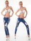 Preview: Crazy Röhrenjeans mit Print-Patches und Strass-Verzierung in blue washed