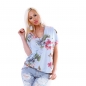 Preview: Dünnes Oversize-Shirt mit bunten Blumen-Muster - blau
