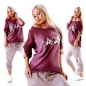 Preview: Legeres Longsleeve mit glänzenden Metallic-Schriftprint - bordeaux