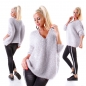 Preview: Kuscheliger Grobstricklpullover mit dezentem Glamour-Effekt in stone