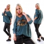 Preview: Modischer Feinstrick-Pullover mit Pailetten-Verzierung - petrol