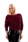 Preview: Kurz geschnittener Strickpullover mit Fischschuppen-Optik - bordeaux