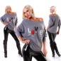 Preview: Legerer Feinstrick-Pullover mit Glamour-Schriftzug - stone