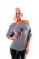 Preview: Legerer Feinstrick-Pullover mit Glamour-Schriftzug - stone