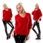 Preview: Warmer Grobstrick-Pullover mit seitlichen Schlitz-Cutouts - rot