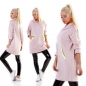 Preview: Moderner Longpullover mit Kapuze und Taschen - rosa