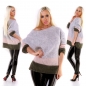 Preview: Warmer Strick-Pullover mit modischen Streifen-Design - grau