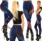 Preview: High Waist Leggings in Jeans-Optik mit Blumenprints - blau